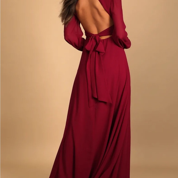 Burgundy Long Sleeve Backless Maxi Dress with tag - Picture 6 of 6